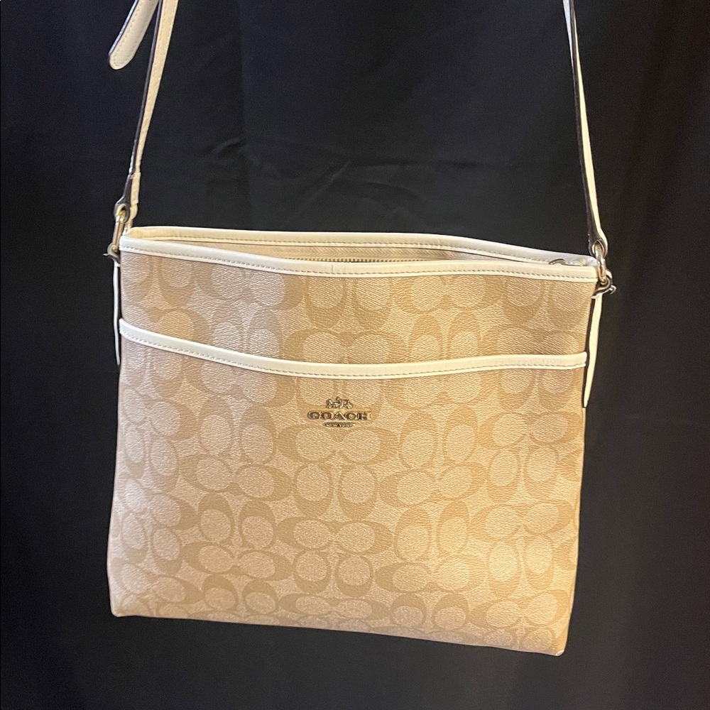Coach Signature Tan and White Crossbody Bag